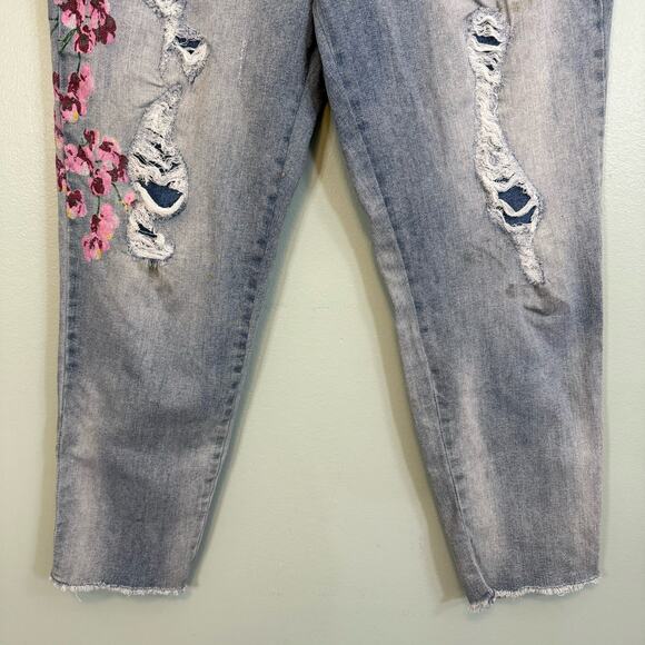 Jessica Simpson Jeans Womens 32 Cotton Blend Floral Distress Denim Pants Blue - Picture 8 of 10